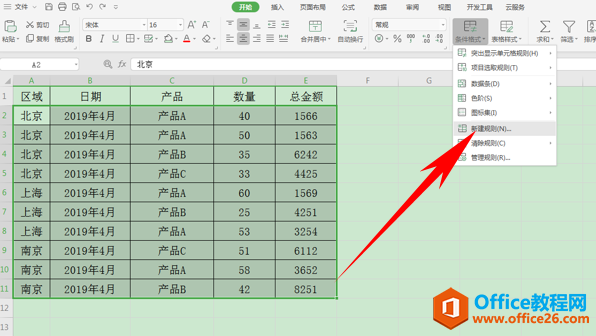 WPS excel如何给表格内容自动配色的方法