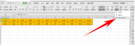 WPS excel表格改为按行排序的方法