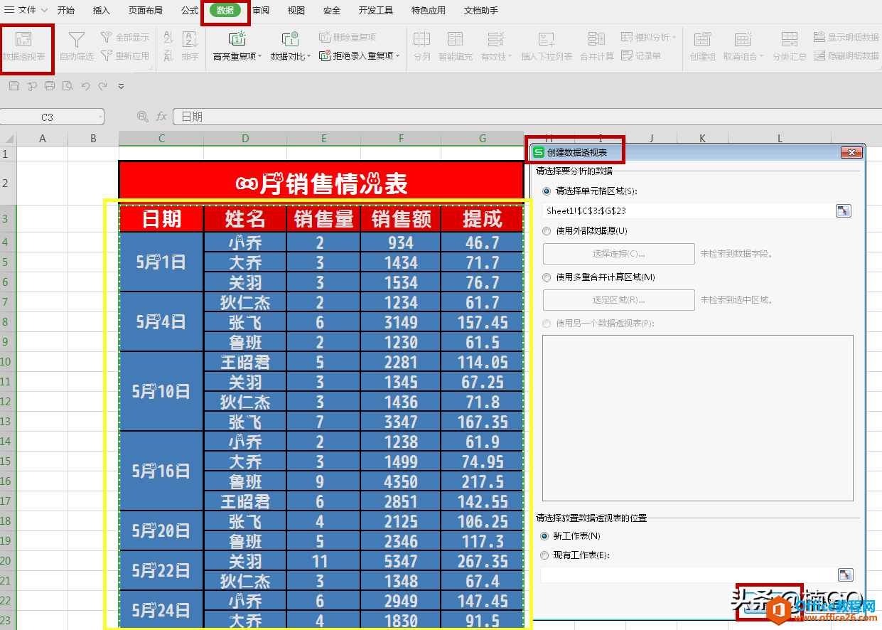 WPS表格——透视表汇总求和