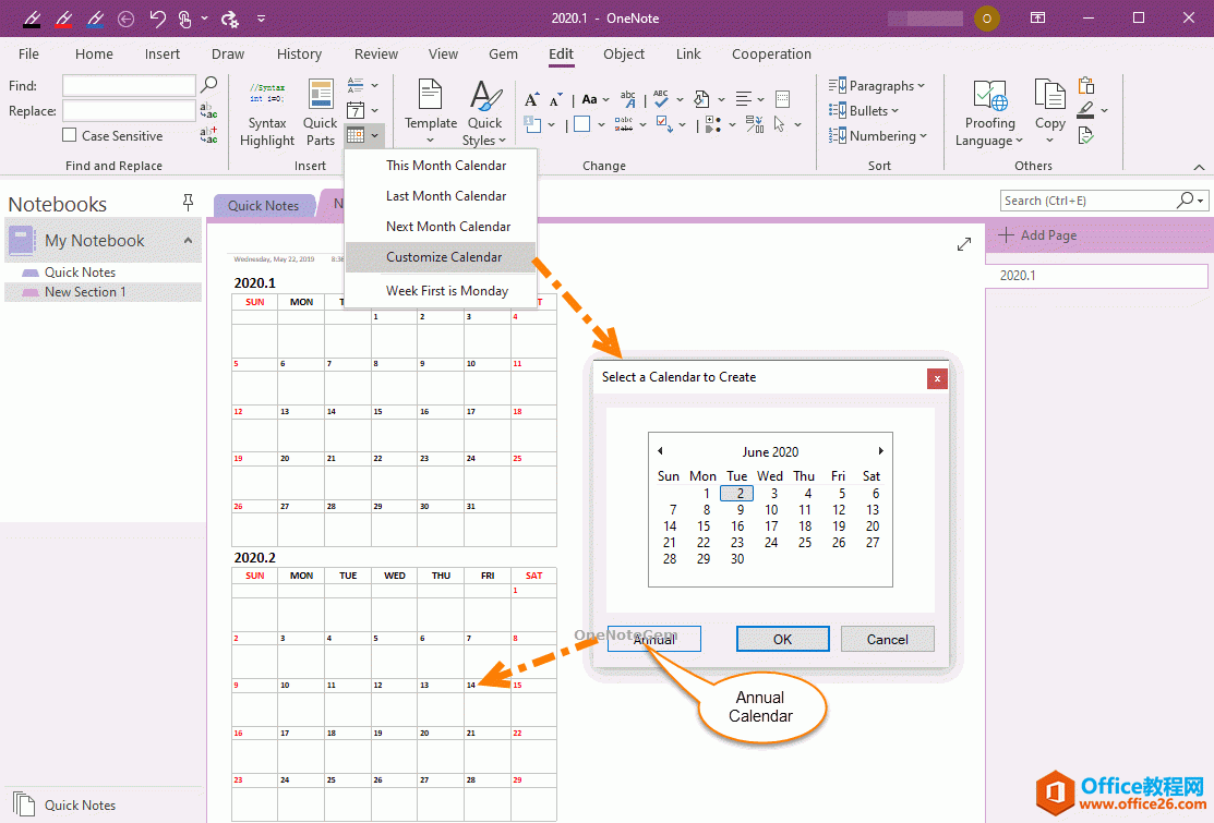 <b>如何在 OneNote 中一键创建指定年份的全年日历</b>