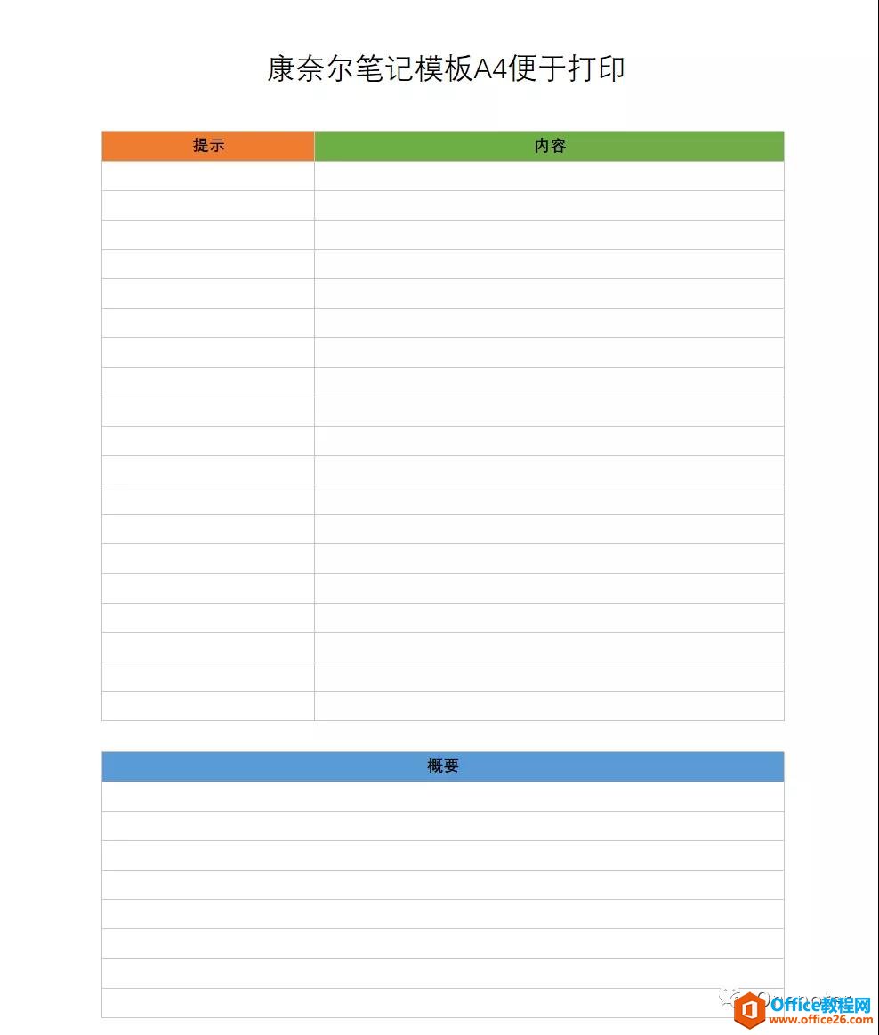 <b>OneNote模板下载 康奈尔笔记模板 A4版便于打印</b>