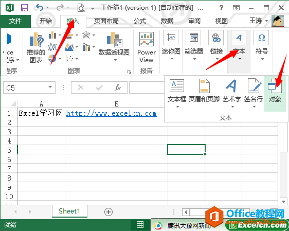 excel2013中插入对象文件