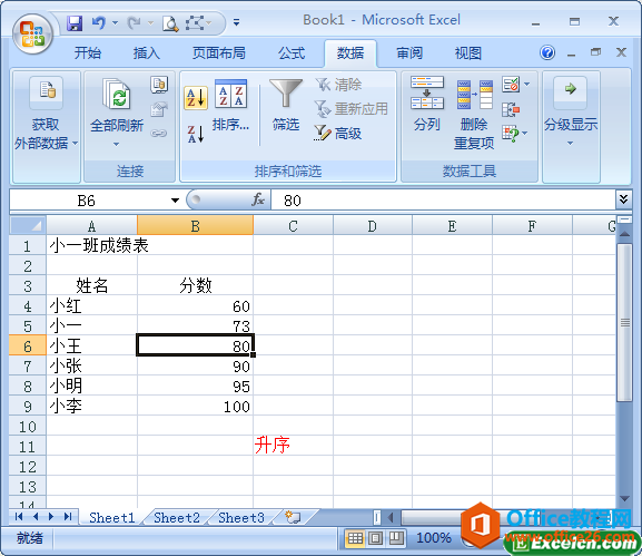 excel中升序的操作方法