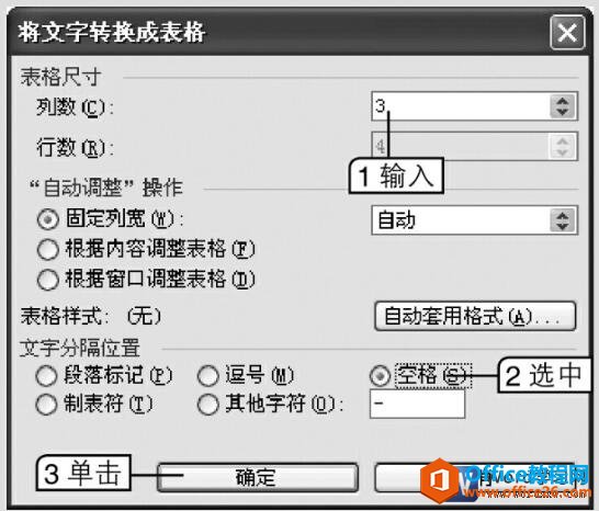 word2003将文字转换成表格对话框