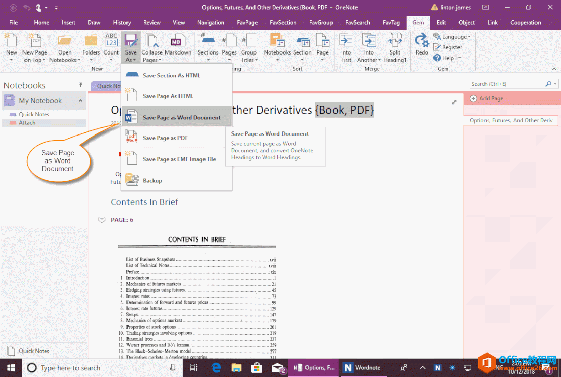 OneNote: Gem for OneNote 里的保存页面为 Word 文档功能 