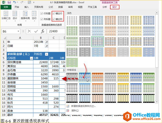 更改数据透视表样式