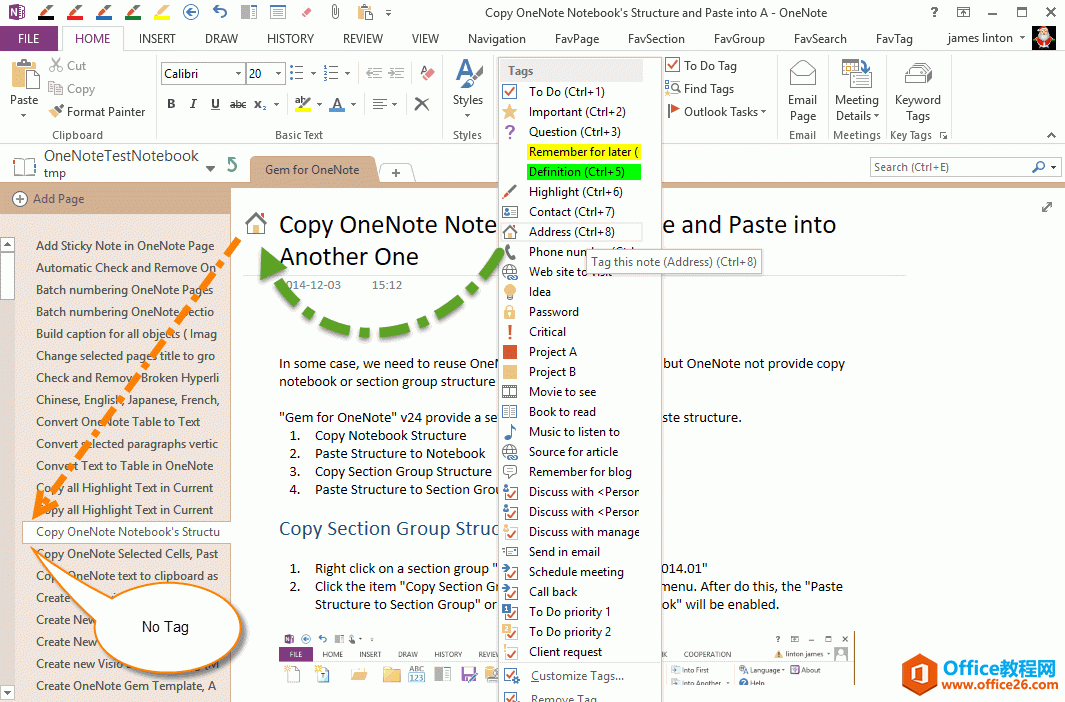 OneNote 原始标记无法在页面列表中显示 