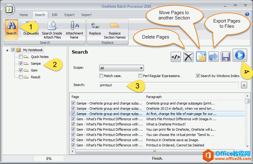 在批量处理器里搜索 OneNote 页面