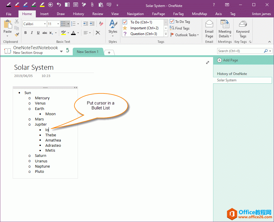 第一步：在 OneNote 中指定要转换的项目编号列表 