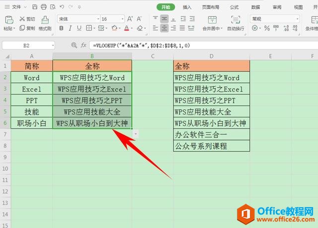 WPS表格技巧—通过简称查找匹配全称