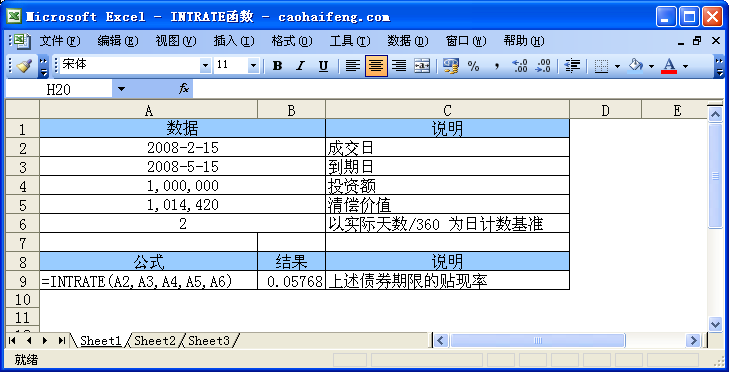 Excel中使用INTRATE函数