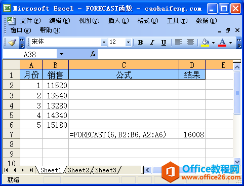 Excel中使用FORECAST函数