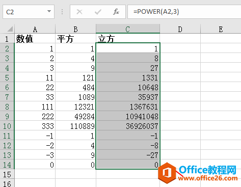 Excel中如何求一列数的平方