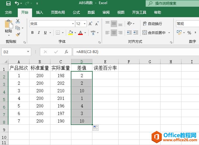 Excel 计算绝对值：ABS函数