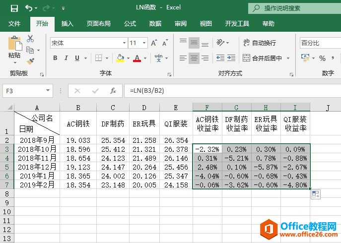 Excel 计算对数：LN函数图解