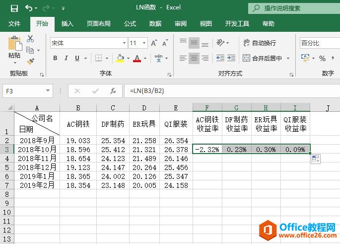 Excel 计算对数：LN函数图解