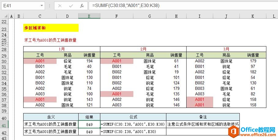 SUMIF也可以这样用，多区域求和显神通