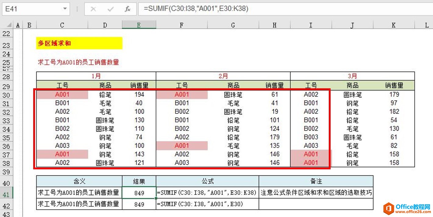 SUMIF也可以这样用，多区域求和显神通