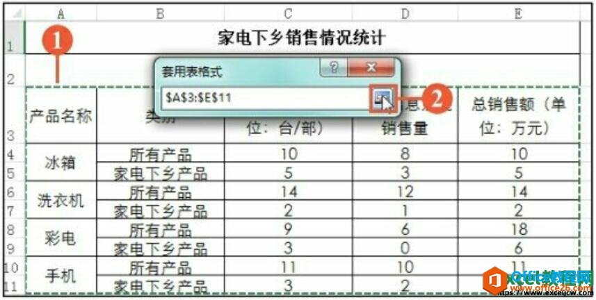 选择excel表格套用格式的区域