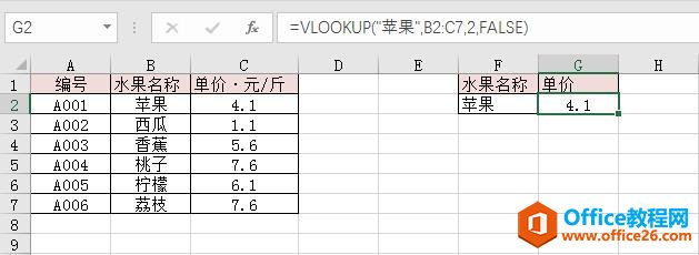 VLookup函数 语法及实例