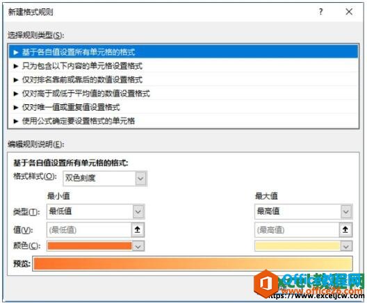 excel2019中设置新建格式规则对话框