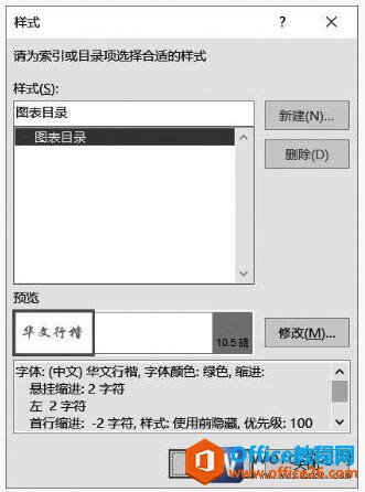 word2019图表目录的样式对话框