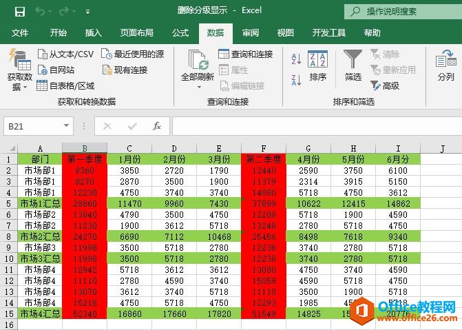 Excel 2019删除分级显示