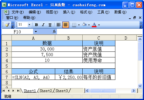 <b>Excel中SLN函数的语法和用法</b>