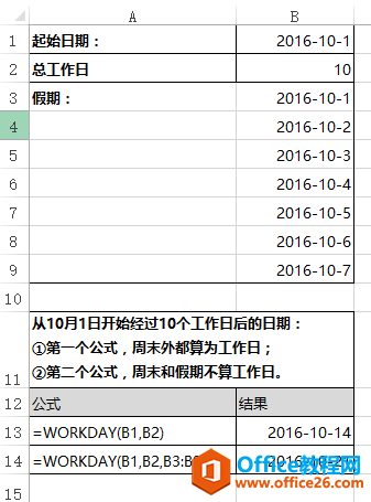 <b>Excel WORKDAY 函数 使用实例教程</b>